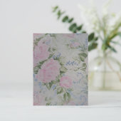 Roze bloemenrozen vintage briefkaart (Staand voorkant)