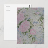 Roze bloemenrozen vintage briefkaart (Voorkant / Achterkant)