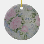 Roze bloemenrozen vintage keramisch ornament (Achterkant)