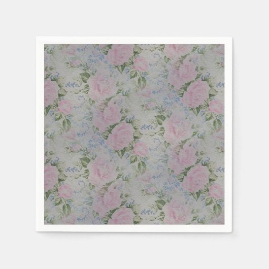 Roze bloemenrozen vintage servet (Voorkant)
