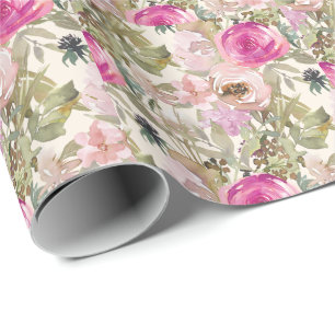 Roze Bloemensage Groene Bladeren Cadeaupapier