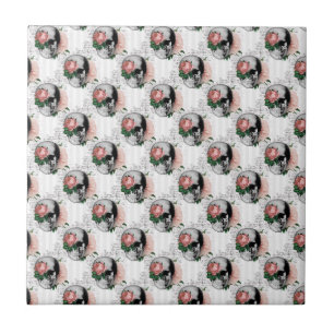 Roze Bloemenschedel Serie Design 2 Tegeltje