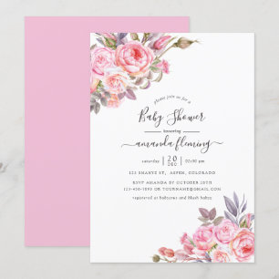 Roze Bloemenschildering Baby Shower Kaart