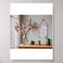 Roze Bloemenschildering in Waterverf 'Geloof in je