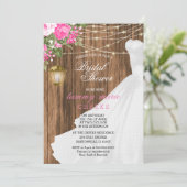Roze Bloemenschuur Houten Bruidsdouche Kaart (Staand voorkant)
