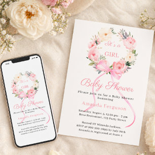 Roze bloemenslinger boog meisje Baby Shower Kaart