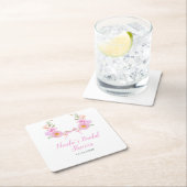 Roze bloemenslinger bruiloft feest vierkante kartonnen onderzetter (Insitu)