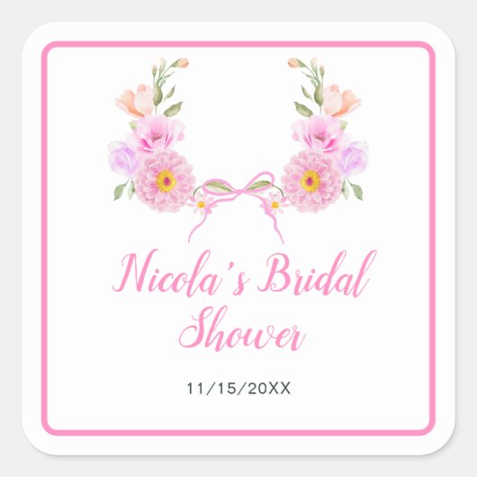 Roze Bloemenslinger Bruiloft Feest Vierkante Sticker (Voorkant)