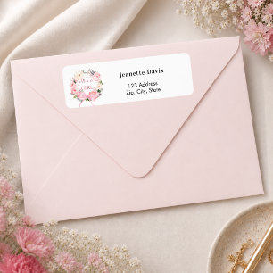 Roze bloemenslinger lint baby shower retouradres etiket