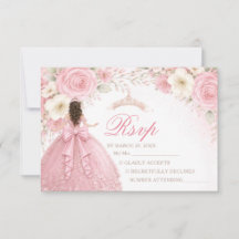 Roze bloemenslinger meisje Quinceañera RSVP kaart