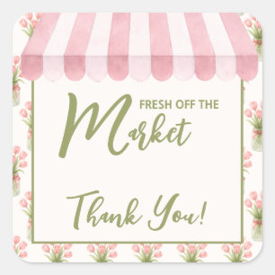 Roze bloemenslinger Vers Net Van De Markt Vierkante Sticker