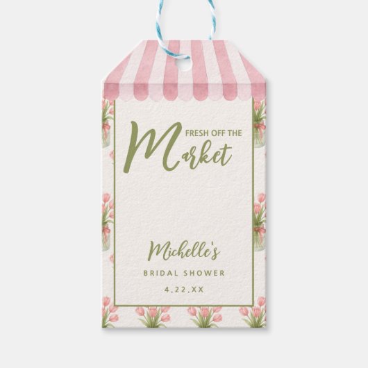 Roze bloemenslinger vers van de markt cadeaulabel (Voorkant)