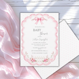 Roze bloemenslint vintage baby shower kaart