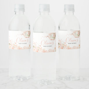 Roze bloementhee voor twee Baby showers Waterfles Etiket