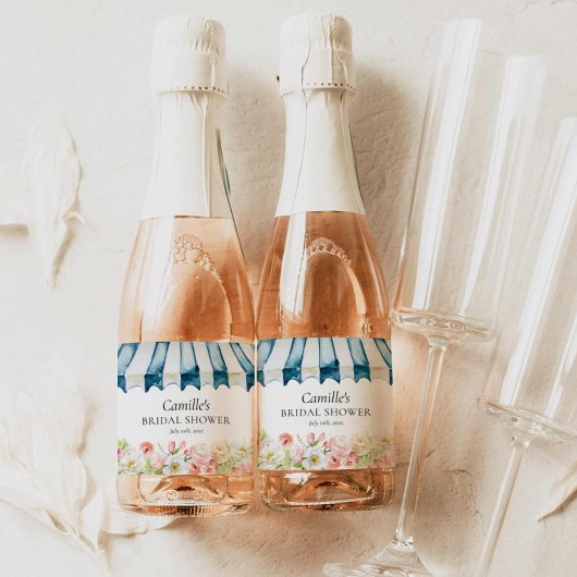 Roze Bloementuin Bruids-Shower Sparkling Wijnetiket