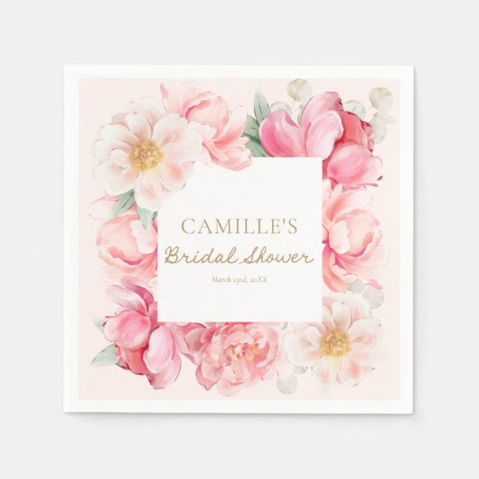 Roze bloementuin bruidsdouche servet (Voorkant)
