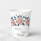 Roze Bloementuin bruiloft Jubileum personaliseren Papieren Bekers (Achterkant)