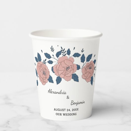 Roze Bloementuin bruiloft Jubileum personaliseren Papieren Bekers (Achterkant)