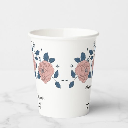 Roze Bloementuin bruiloft Jubileum personaliseren Papieren Bekers (Links)