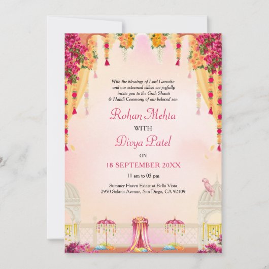 Roze Bloementuin Indische kleurrijke bruiloft Kaart (Voorkant)