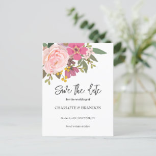 Roze Bloementuin lente bruiloft Save the Date Briefkaart