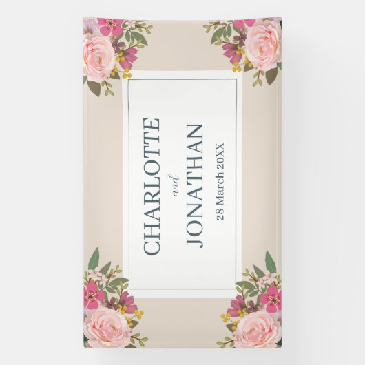 Roze Bloementuin lente bruiloft Spandoek (Verticaal)