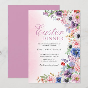 Roze bloementuin lente Pasen diner Kaart