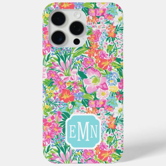Roze bloementuin met monogram Case-Mate iPhone case (Achterkant)