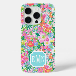 Roze bloementuin met monogram iPhone 15 pro case