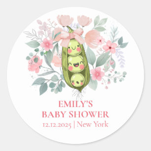 Roze bloementuin Zoete Erwt in Peul Baby Shower Ronde Sticker