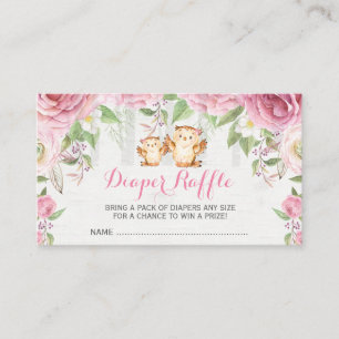 Roze Bloemenuil Mama & Baby Luier Raffle Ticket Informatiekaartje