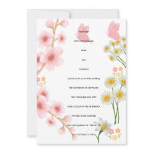 Roze bloemenuitnodiging en margrieten | Trouwen