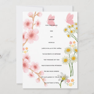 Roze bloemenuitnodiging en margrieten Trouwen Kaart