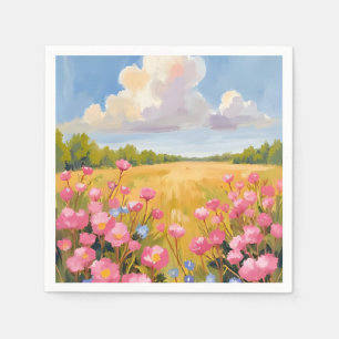 Roze Bloemenveld Landschapschilderij Servet