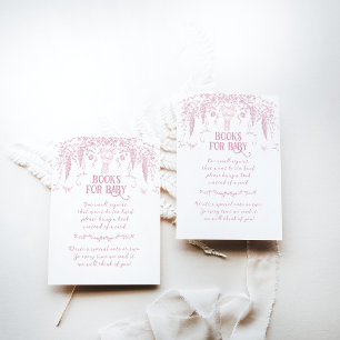 Roze Bloemenverpleegkundige Baby shower boeken Informatiekaartje