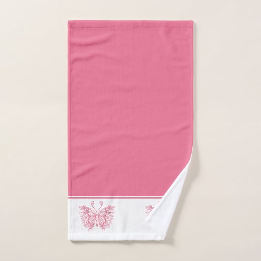 Roze bloemenvlinders roze en witte achtergrond bad handdoek (Handdoek)