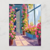 Roze Bloemenwinkel Rozen Bloemenschilderij Briefkaart (Voorkant)