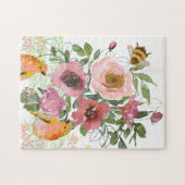 Roze bloemenwitte puzzel met vogels (Horizontaal)
