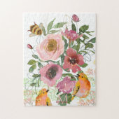 Roze bloemenwitte puzzel met vogels (Verticaal)
