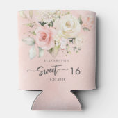 Roze Bloemenzoet 16 Verjaardagsfeest Blikjeskoeler (Achterkant)