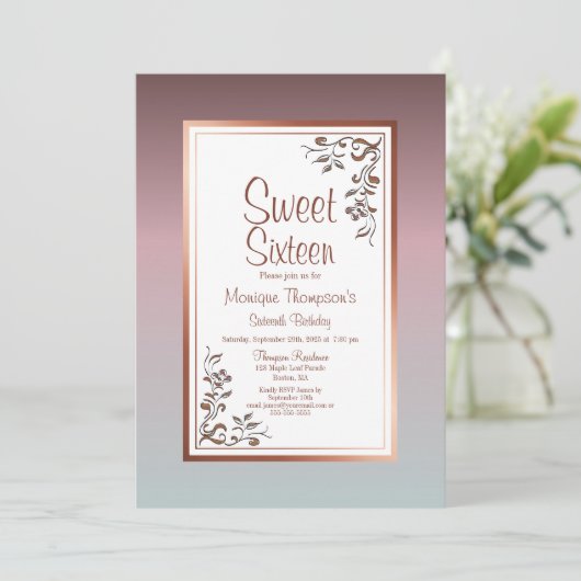 Roze Bloemenzoet 16 Verjaardagsfeest Kaart (Staand voorkant)