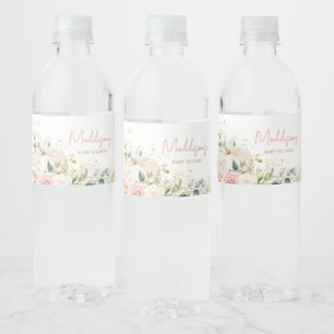 Roze Bloemenzoet klein pompoen Baby shower Waterfles Etiket