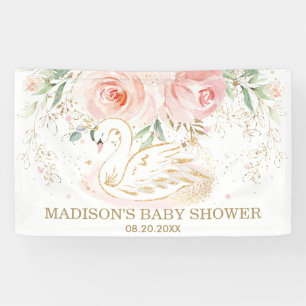 Roze Bloemenzwaan Baby shower Verjaardagsachtergro Spandoek
