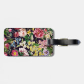  roze bloemenzwart patroonmonogram bagagelabel (Achterkant horizontaal)