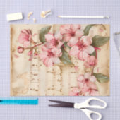 Roze bloemetjes bloemenblad ephemera tissuepapier (Craft)