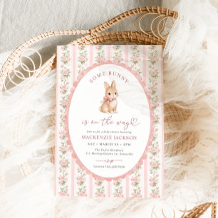Roze bloemetjes konijn baby shower kaart