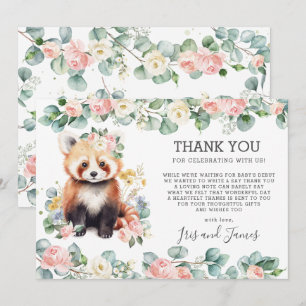 Roze Bloemgroen Sweet Red Panda Baby shower Bedankkaart