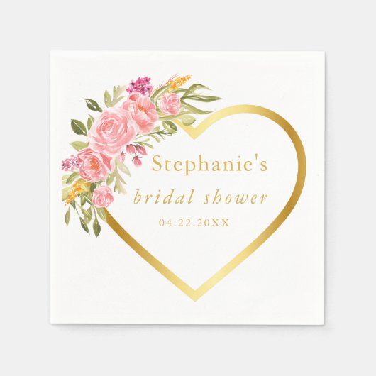 Roze Bloemhart Bruiloft Feest Servet (Voorkant)