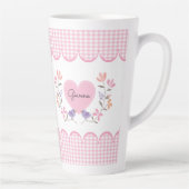 Roze bloemhart gepersonaliseerd Moederdag- Latte Mok (Rechts)
