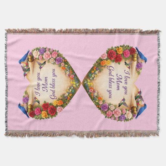 Roze Bloemhart “Ik hou van je mama ..” Worpdeken Deken (Voorkant)